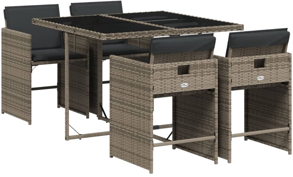 Poly rattan grijze tuinset met kussens - loungeset voor buiten.