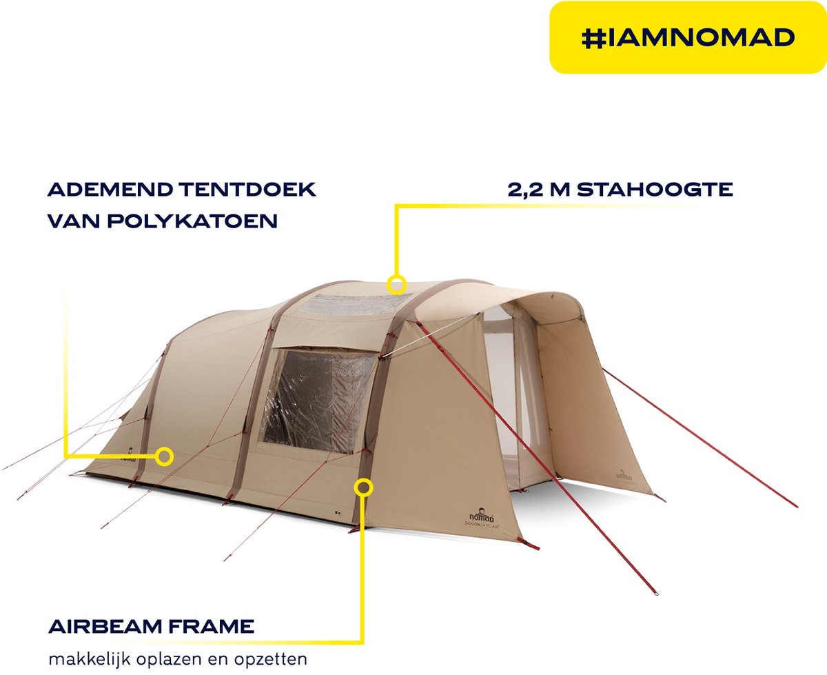 NOMAD® Dogon 4 TC Air Tent | Beige | Ademend katoen | Opblaasbaar