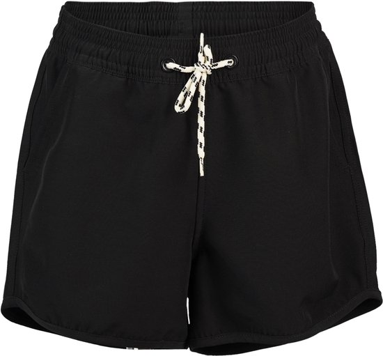 Short de bain noir pour fille avec ceinture côtelée et cordon.