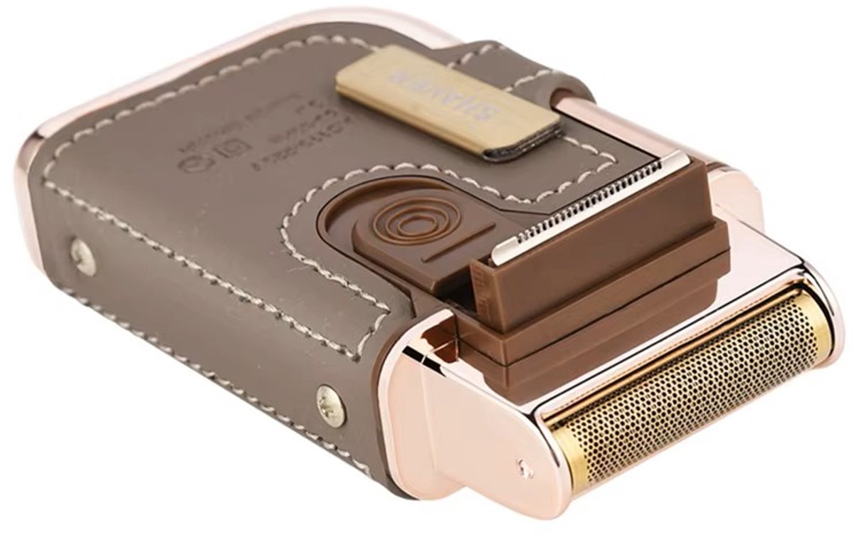 2in1 Scheerapparaat - Vintage Shaver met Spiegel en extra Mes set - Usb Oplaadbare Body Shaver + Baard/Precisietrimmer - Perfecte Lichaamshaar Verzorging voor Dames en Heren - Kleur: Bruin/Goud