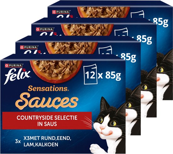 Felix Sensations Sauces - Kattenvoer Natvoer - Countryside Selectie in Saus - 48 x 85 g