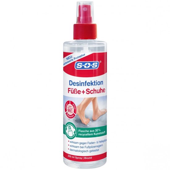 SOS Desinfectiespray voor Voeten en Schoenen 250 ml - Voetschimmel Behandelings Spray - Kalknagel - Bacteriën - Schimmels - Virussen - Hygiënische Verzorging