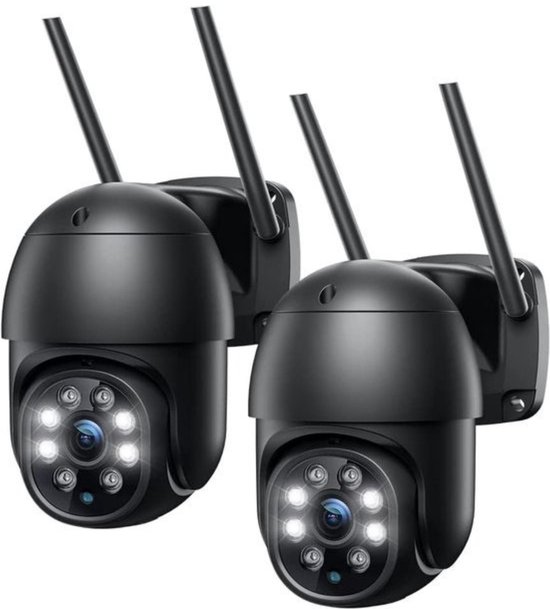 Intelectro Beveiligingscamera Set - Uw Ultieme Bewakingsoplossing voor een Veiligere Toekomst - WiFi IP Camera - Automatische Tracking - Persoon Detectie - Nachtvisie in Kleur - IP66 Waterdicht - 2 stuks - Zwart - Levering Sneller dan Aangegeven!