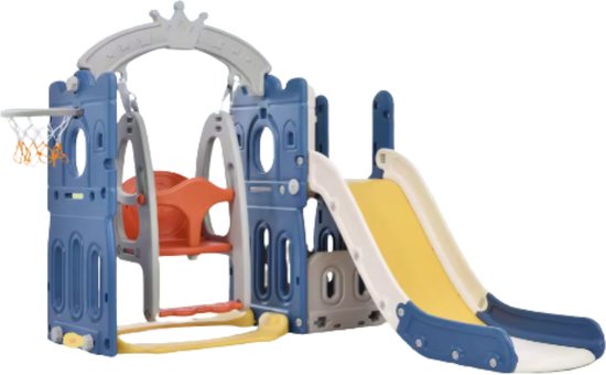 Ensemble De Toboggan Et Balançoire Pour 18 Mois+ 4 En 1 Toboggan Extra Long Balancoire Reglable En Hauteur Panier De Basket Grimpeur Ballon