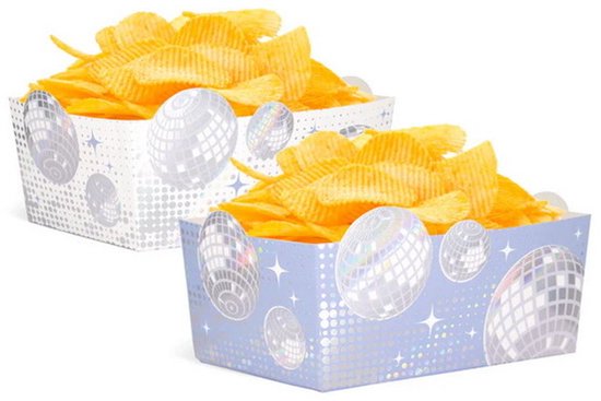 Chipsbakjes disco wit zilver 15 stuks - Disco tafeldecoraties - Disco snackbakjes - Disco feestartikelen