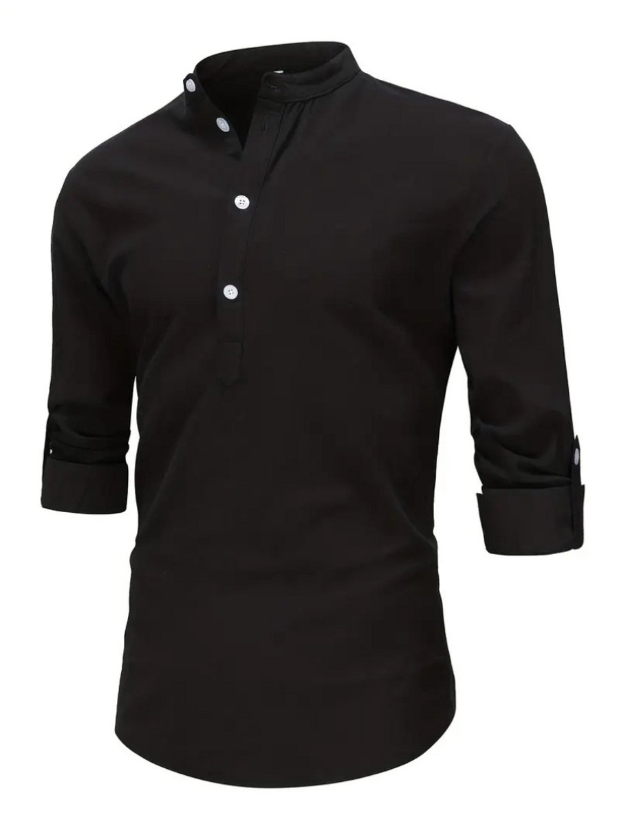 Livano Linnen Blouse Heren t shirt Polo Overhemd Shirt Zomer Ibiza Stijl Zwart
