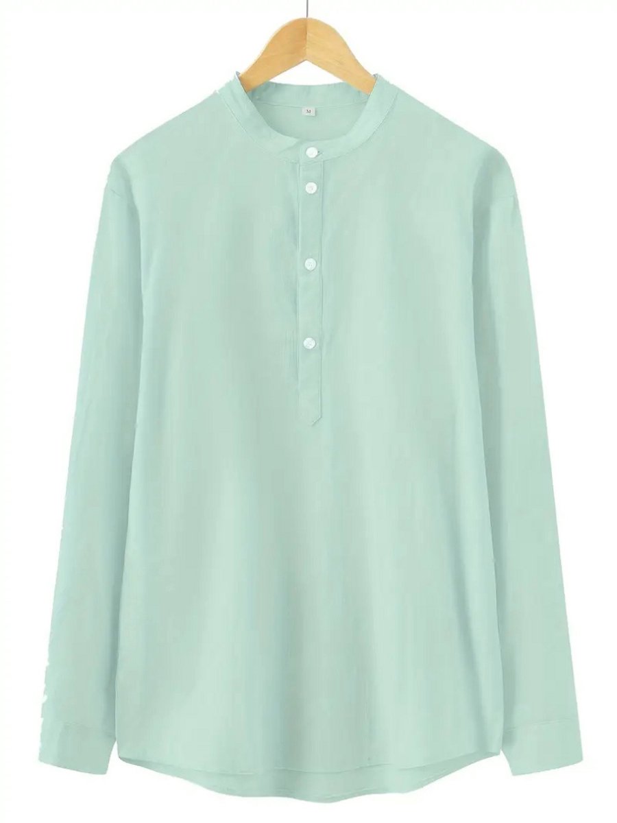Nivard Linnen Blouse Heren t shirt Polo Overhemd Shirt Zomer Ibiza Stijl Groen