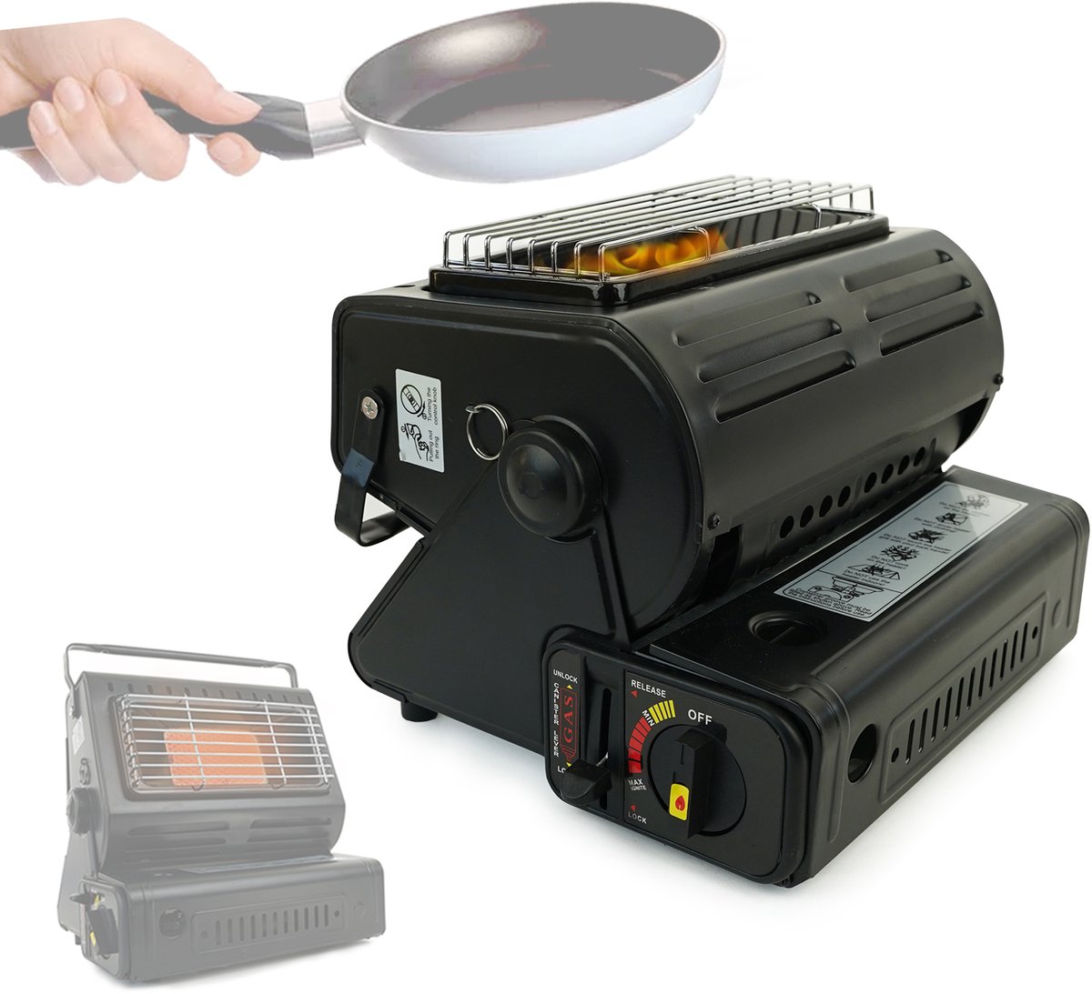 Eurocatch Combi Kooktoestel Kooktoestel en Kachel in 1 - Gaspit - Gasfornuis - Gasstel - Cooker - Terrasverwarmer - Camping gaskachel - Gas Heater - Verstelbaar - Draagbaar