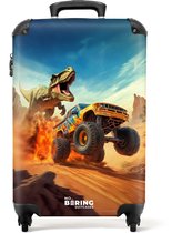 Bol.com NoBoringSuitcases.com® - Kinderkoffer jongen - Kindertrolley jongens - Vluchtende truck voor T-Rex in vurige woestijn - ... aanbieding
