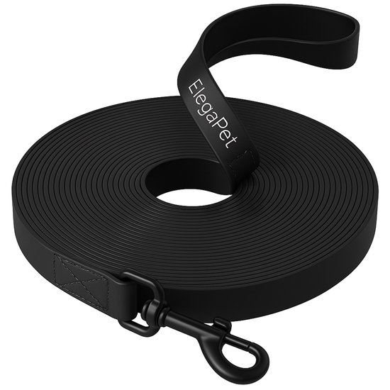 ElegaPet PVC Hondenriem van 15 meter - Fijn in de hand - Sleeplijn - Matte Zwarte Trainingslijn - Hondenlijn