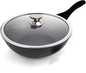 Royalty Line® BW28M Wokpan Inductie - Ø 28 cm / 3.7 Liter - Wokpannen Voor Alle Warmtebronnen - Antiaanbaklaag - Wok Pan Met Deksel - PFOA & PTFE Vrij - Zwart