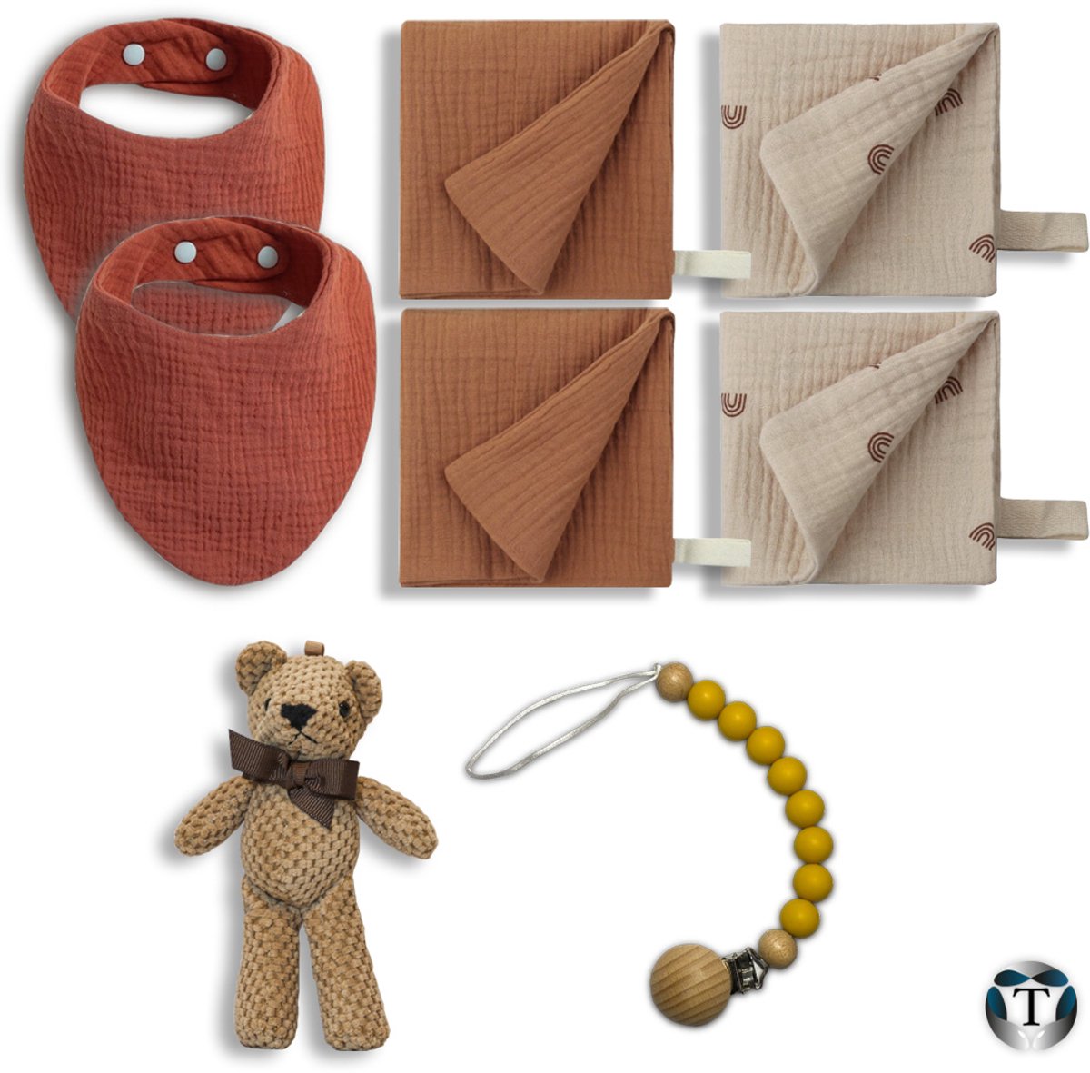 Goedkoopste Kraamcadeau | Babyshower | Cadeau Idee | Pakket | Giftbox | Babyshower Cadeau | Baby | Geboorte | Fopspeenkoord | Spuugdoekjes | Slabbetjes | Beertje | TheOldOmen |