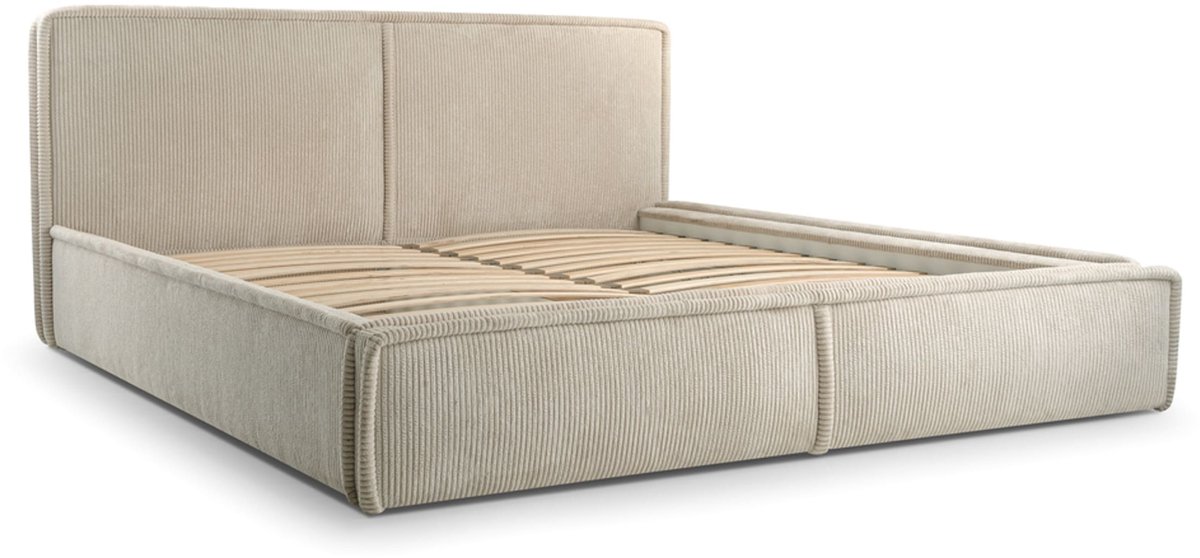 Bed 04 - Gestoffeerd bed van corduroy Tweepersoonsbed met Fluwelen Bekleding - 180x200 cm - Verstelbaar en Comfortabel - Pastelkleuren - Beige (Poso 02)