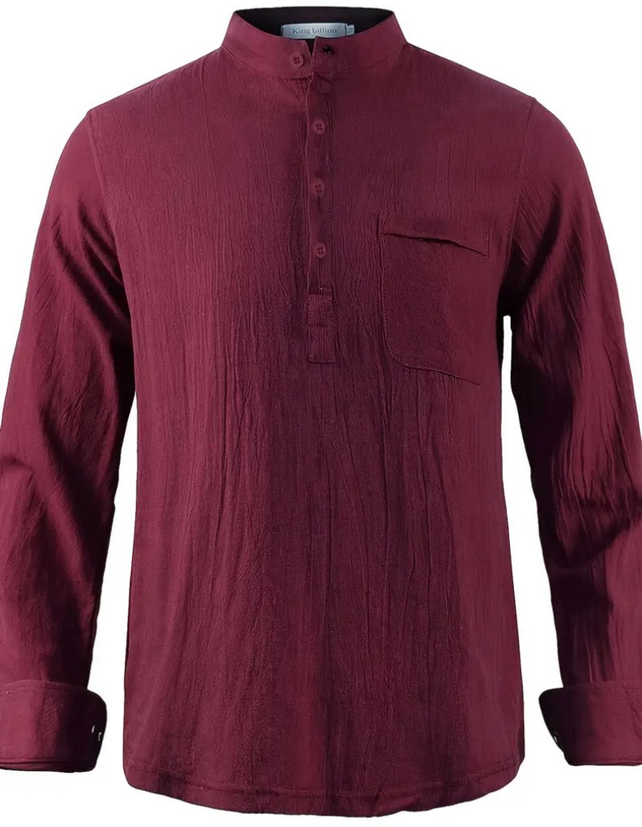 Nivard Linnen Blouse Heren t shirt Polo Overhemd Shirt Zomer Ibiza Stijl Bordeauxrood