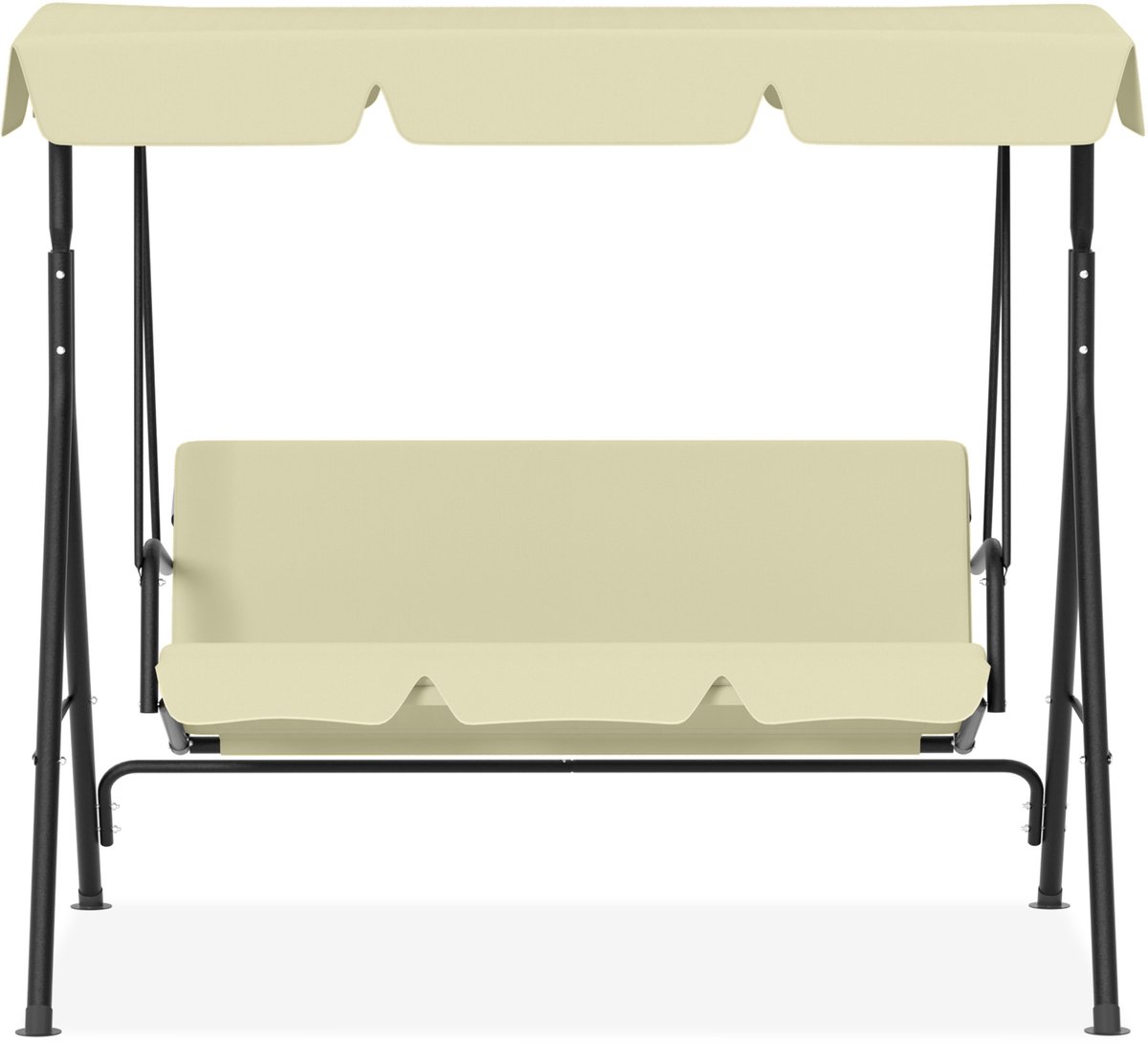 Aufun Tuinschommel 3-Zits Tuinligstoel Schommelbank Metalen Tuinschommel Met Verstelbaar Schuifdak Hangende Schommel Met Ligfunctie (176X110X152Cm, Beige)