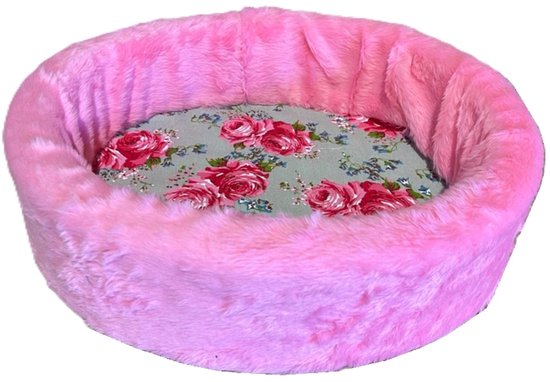 NapZZZ Hondenmand teddy roosprint grijs No1 :46 x 40 x13 cm