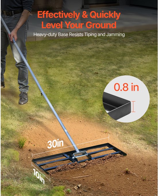 Gazonhark met 213 cm Steel, 762x254 mm Bodemplaat, Egaliseerhark van Koolstofstaal, Egaliseerhark voor Gazononderhoud, Egaliseerhark voor Tuin, erf en Golfbaan van Merkloos	 — afbeelding 2