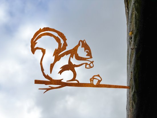 Steelhouet Eekhoorn Tuindecoratie – Metaal Silhouet voor Boom of Schutting – Cortenstaal – Cadeau voor Tuinliefhebber – Lokale Productie - Steelhouet