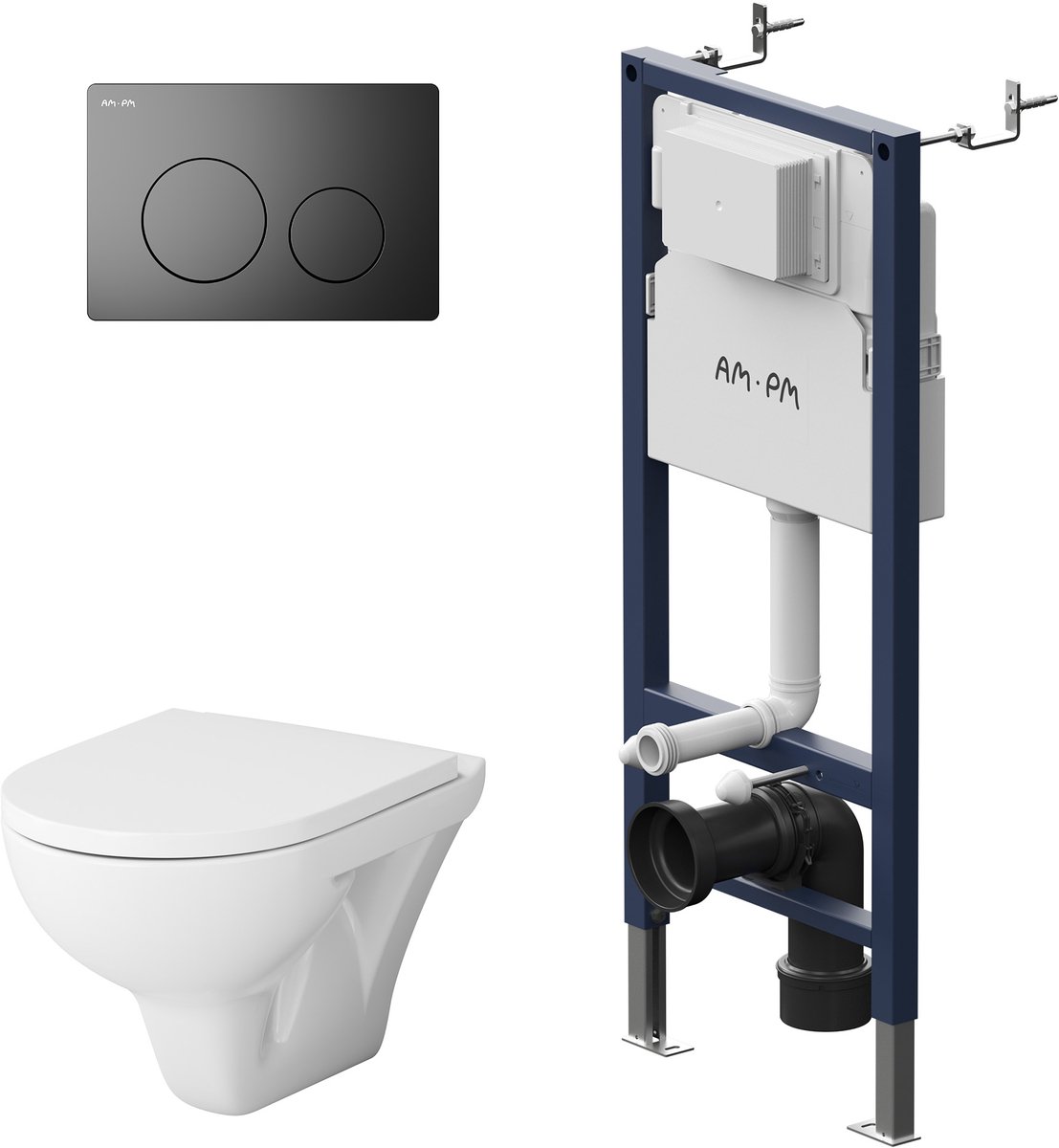 AM.PM Hit - Inbouwreservoir Complete Toiletset - Hangtoilet - SoftClose Toiletzitting - Bedieningsplaat Zwart - Inbouwreservoir