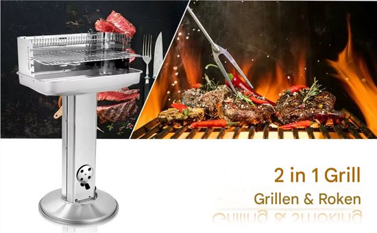 Grill Houtskool BBQ - Voor Tuin, Camping & Outdoor - Draagbare Trechtergrill met Plank - Roestvrijstaal - 87x89x89 cm van Merkloos — afbeelding 5