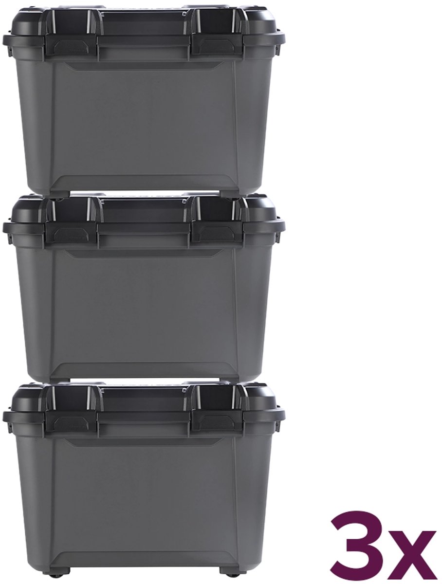 Ezystorage opbergbox heavy duty 55 liter (voordeelbundel) - Grijs - Stapelbaar | Met deksel | Waterdicht | Heavy Duty | Rolbaar - Opbergbox met deksel - Opslagbak - Opslagbox- Opbergbak