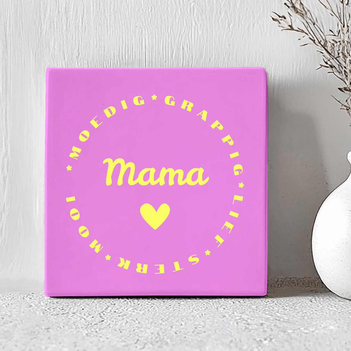 Printazzy - Tegeltjes met Tekst - Mama met Lieve Woorden - Moederdag Cadeautje - Wanddecoratie Woonkamer - Onderzetters voor Glazen - Decoratieve Accessoires - Roze