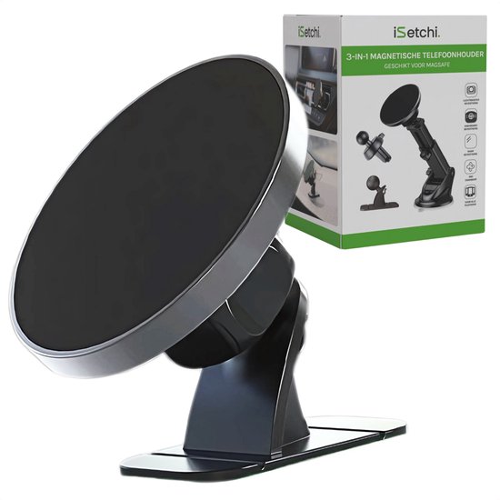 iSetchi Telefoonhouder Auto (3-in-1) Metaal - Autohouder Voor Ventilatierooster, Raam & Dashboard - Telefoonhouders Auto Ventilatie geschikt voor MagSafe - Auto Telefoonhouder Universeel