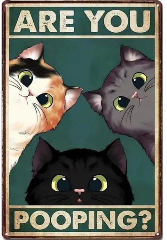 Plaque murale en métal Animaux Chats Chatons Humour - Faites-vous caca ?