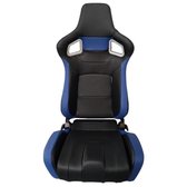 AutoStyle Sportstoel 'RS6-II' - Matzwart/Blauw Kunstleder - Dubbelzijdig verstelbare rugleuning - incl. sledes