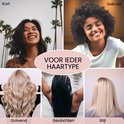 Collage van diverse haartypes: kort, gekruld, golvend, gevlochten en stijl. Tekst: 'Voor ieder haartype'.