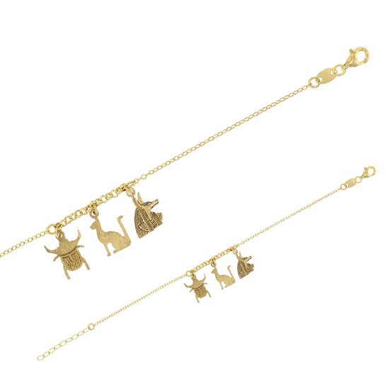 Hetty'S -Schattig goldplated -zilver armbandje - met 3 Egyptische bedels
