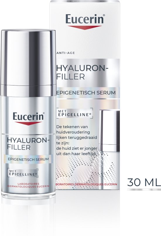 Eucerin Hyaluron-Filler EPIGENETISCH SERUM, anti-aging serum in een zilveren pompflacon, 30 ML.