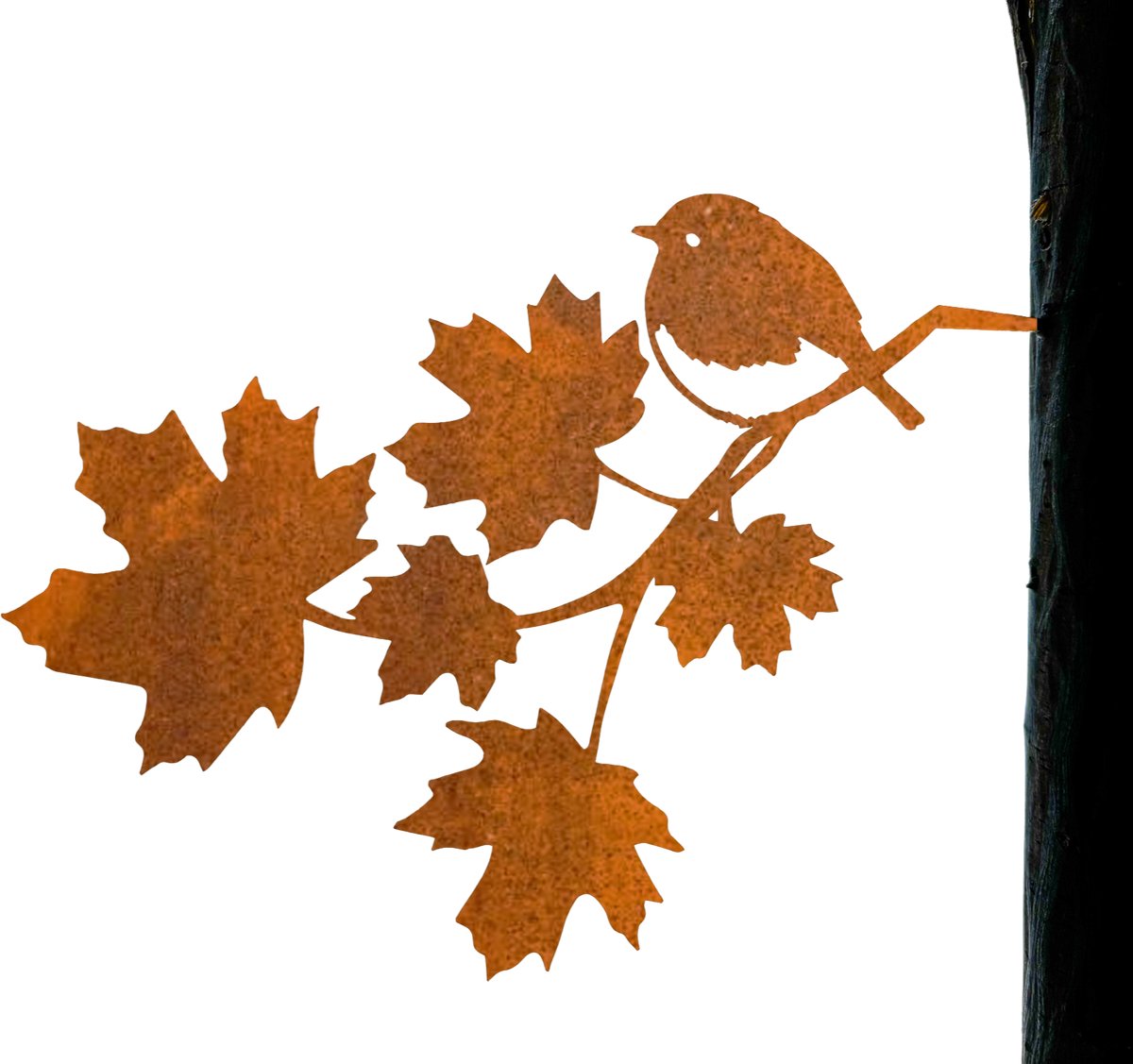 Roodborst op Tak Boomprikker - Steelhout - Metaal silhouet - Cortenstaal - Tuindecoratie - Voor boom / hout - H19cm x B25cm