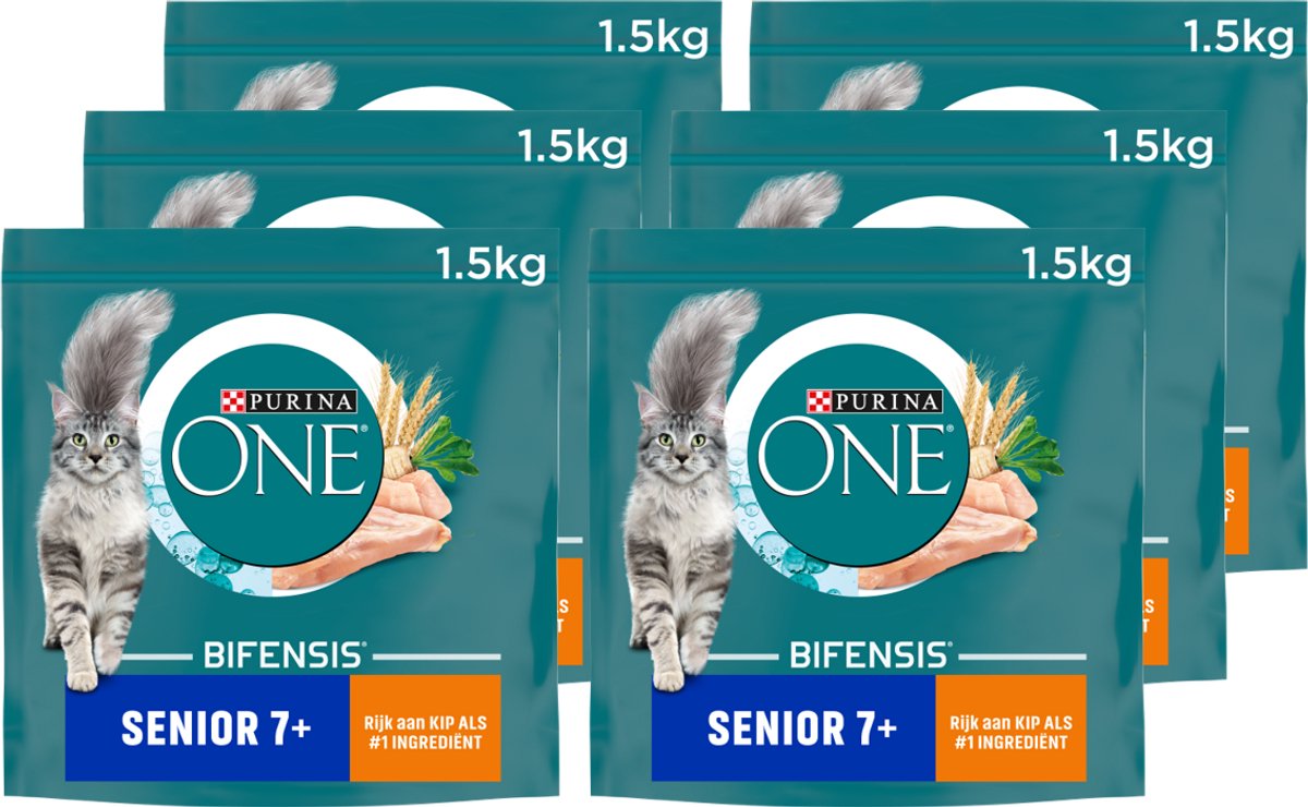 Purina ONE Senior - Kattenvoer Kip & Volkoren Granen - 6 x 15 kg