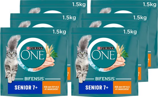PURINA® ONE® Senior - Kattenbrokjes - Kip & Volkoren Granen - 6 x 1.5 kg