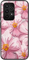 Coque compatible avec Samsung Galaxy A52 5G - Blush bloom - Rose - Coque TPU - Fleurs - Coque rigide noire