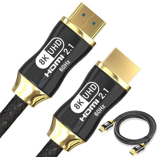 Kabel HDMI 2.1 - 8K 60hz / 4K 120hz HQ - 1,5 Meter - 48Gbps - Gevlochten Kabel