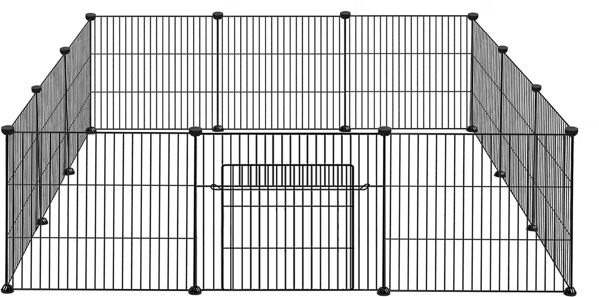 Aufun buitenren van metaalgaas met deur, ren voor konijnen, cavia’s, kleine dieren en puppy’s, voor binnen en buiten, zwart, 142 x 72 x 36 cm, 12 stuks
