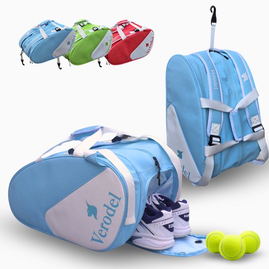 Verodel Padeltas Blauw - Hoogwaardig PU Leer - Waterdicht - Met Schoenenvak en Oplaadpoort - 6 Vakken - 52L - Ophanghaak - Voor Heren & Dames