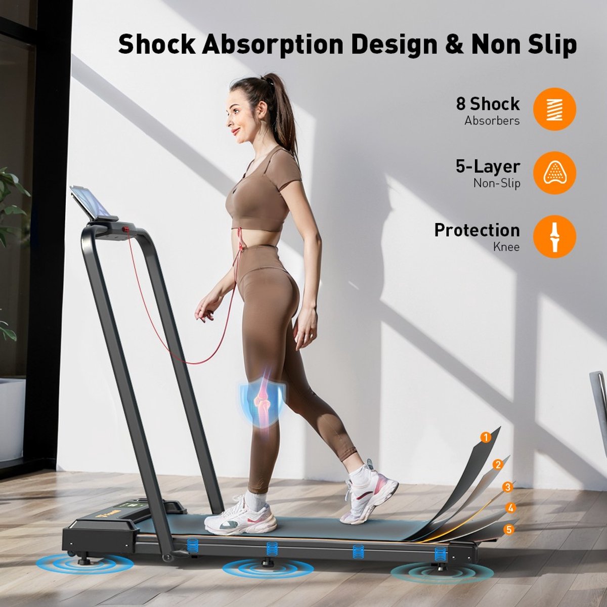 Afbeelding 3 van Grokos - Loopband - Inklapbaar - 1-10.8km/u - Wandelband onder bureau - Walking Pad - Opvouwbare Loopband - Treadmill - Zwart