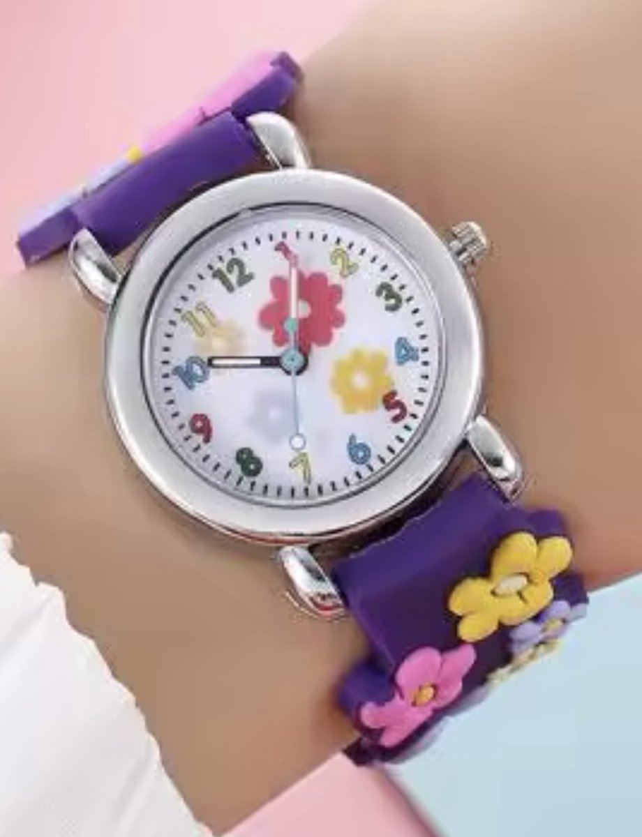 Bloem horloge paars siliconen band