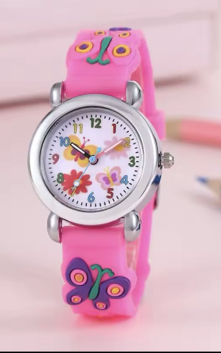 Vlinderhorloge roze siliconen band