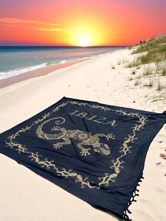 Tweepersoons strandlaken - Zwart/goud - XXL strandkleed - XL strandlaken - 240 X 210 - Ibiza sprei