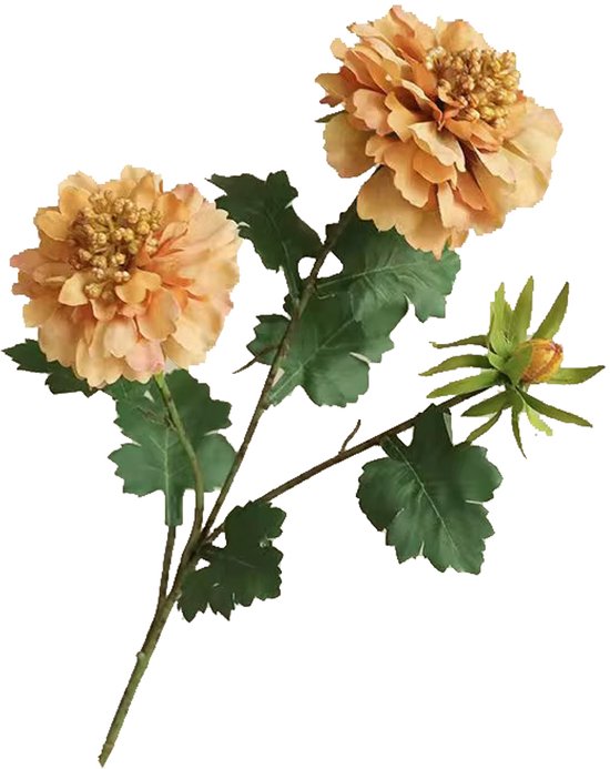 Steelbloem / kunstbloem Dahlia 49 cm 3 knoppen okergeel