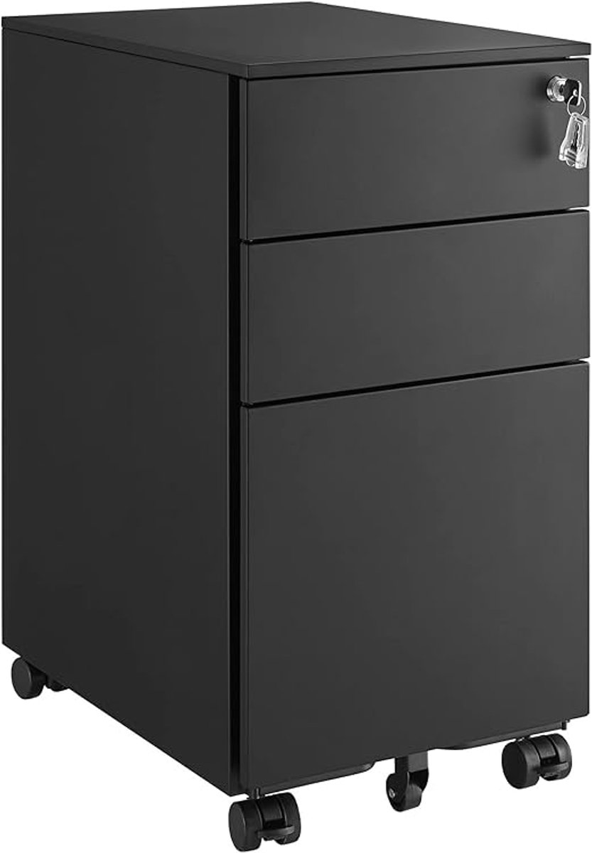 MAZAZU - Verrijdbare archiefkast - Hangmappensysteem - Staal - Zwart - 45x30x60