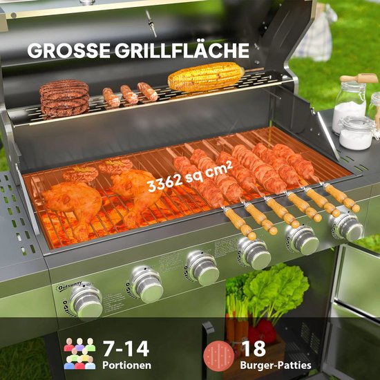Gasbarbecue - Gasbarbecue en grill - 6 Branders - Met slang en thermometer - zilver van Merkloos — afbeelding 4