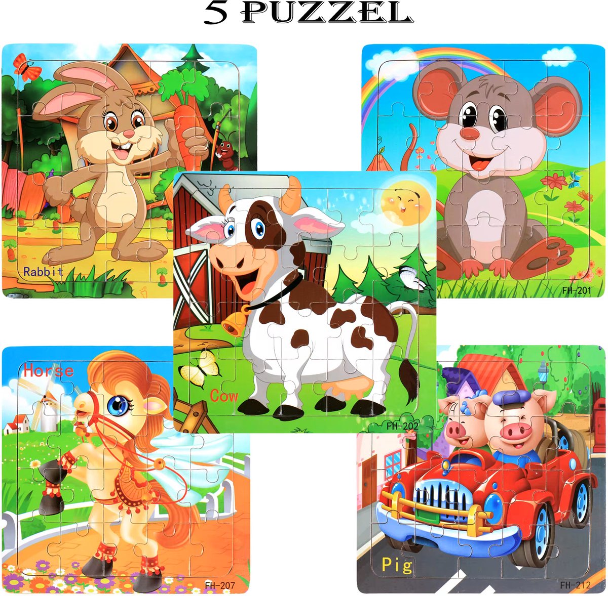 Puzzel - 5 Legpuzzel - Houten puzzel - Speelgoed 1 jaar - 2 jaar - 3 jaar en ouder - Vormenpuzzel - Educatief speelgoed - Kinderpuzzel - 20 Stukjes — afbeelding 2