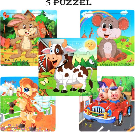 Puzzel - 5 Legpuzzel - Houten puzzel - Speelgoed 1 jaar - 2 jaar - 3 jaar en ouder - Vormenpuzzel - Educatief speelgoed - Kinderpuzzel - 20 Stukjes van Merkloos — afbeelding 2