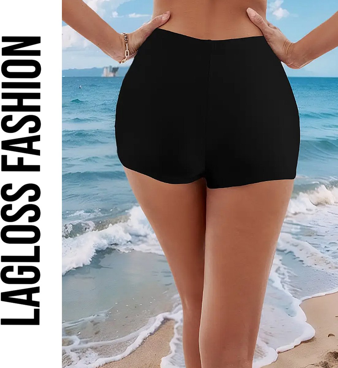 LaGloss® Afslankende Dames Zwembroek Zwart - Hoog Taille Badmode Short — afbeelding 6