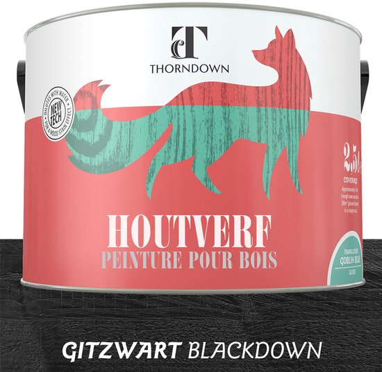 Thorndown - Houtverf Ecologisch Zwart - Eco vriendelijk - Voor binnen en buiten - Waterbasis - 5 liter - Gitzwart - RAL 9005